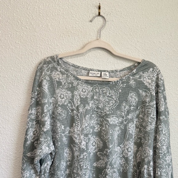 Rachel Zoe Womens 100% Linen 3X Light Green Paisley Floral Blouse Beach Boho - Picture 2 of 9